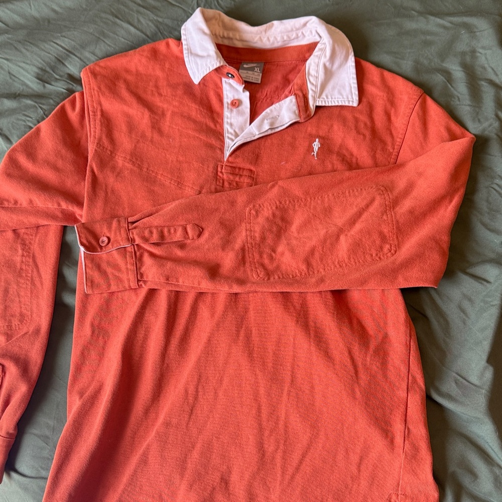 Nike Vintage Polo-Style Long Sleeve Rugby Shirt - orange with White Collar
